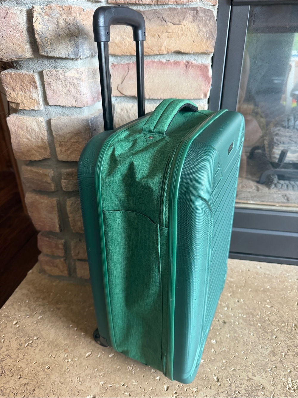 Luxe Green Hard sided Collapsable Carry-On luggage bag Fabric middle telescopic